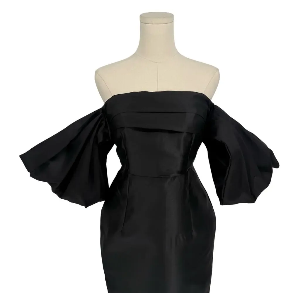 ELIYA THE LABEL Black Renee Black Satin Off the Shoulder Evening Dress Size US 4